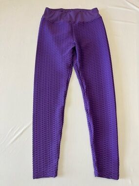 Women's Textured High-Rise Purple Leggings